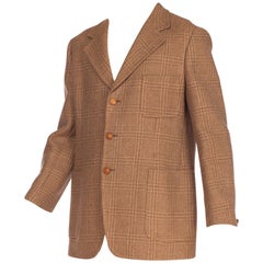 Gucci Men's Wool Plaid Blazer Suit Jacket with Embossed Leather Buttons