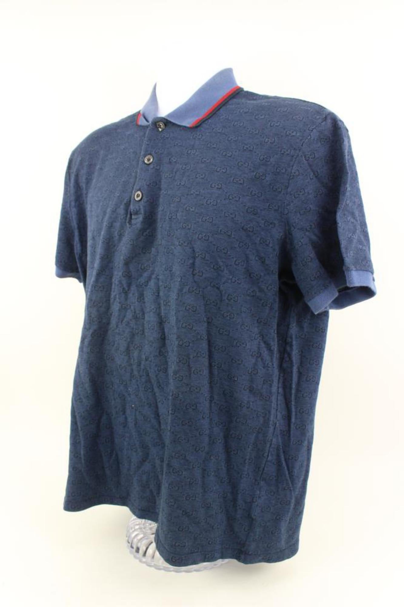 Gucci Men's XXXL Blue Monogram GG Short Sleeve Polo Shirt 0G228 For Sale 6