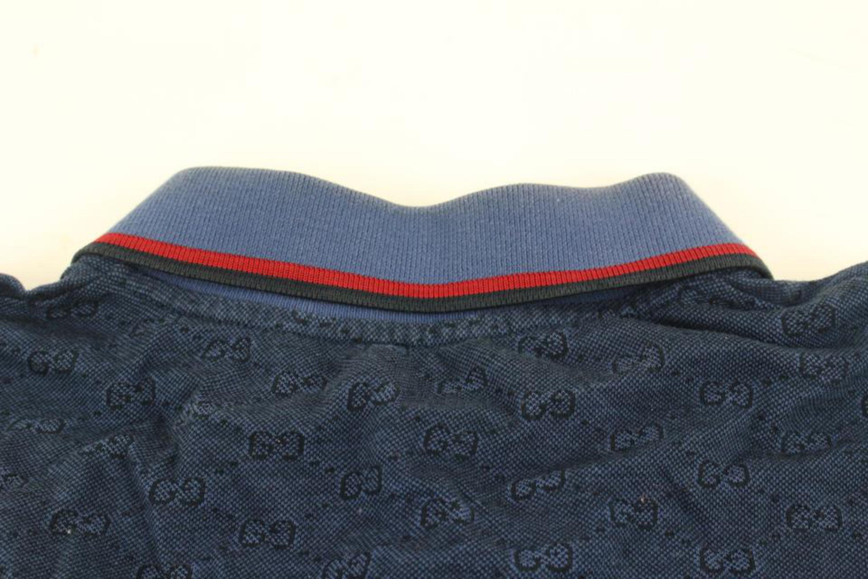 Gucci Men's XXXL Blue Monogram GG Short Sleeve Polo Shirt 0G228 In Good Condition For Sale In Dix hills, NY