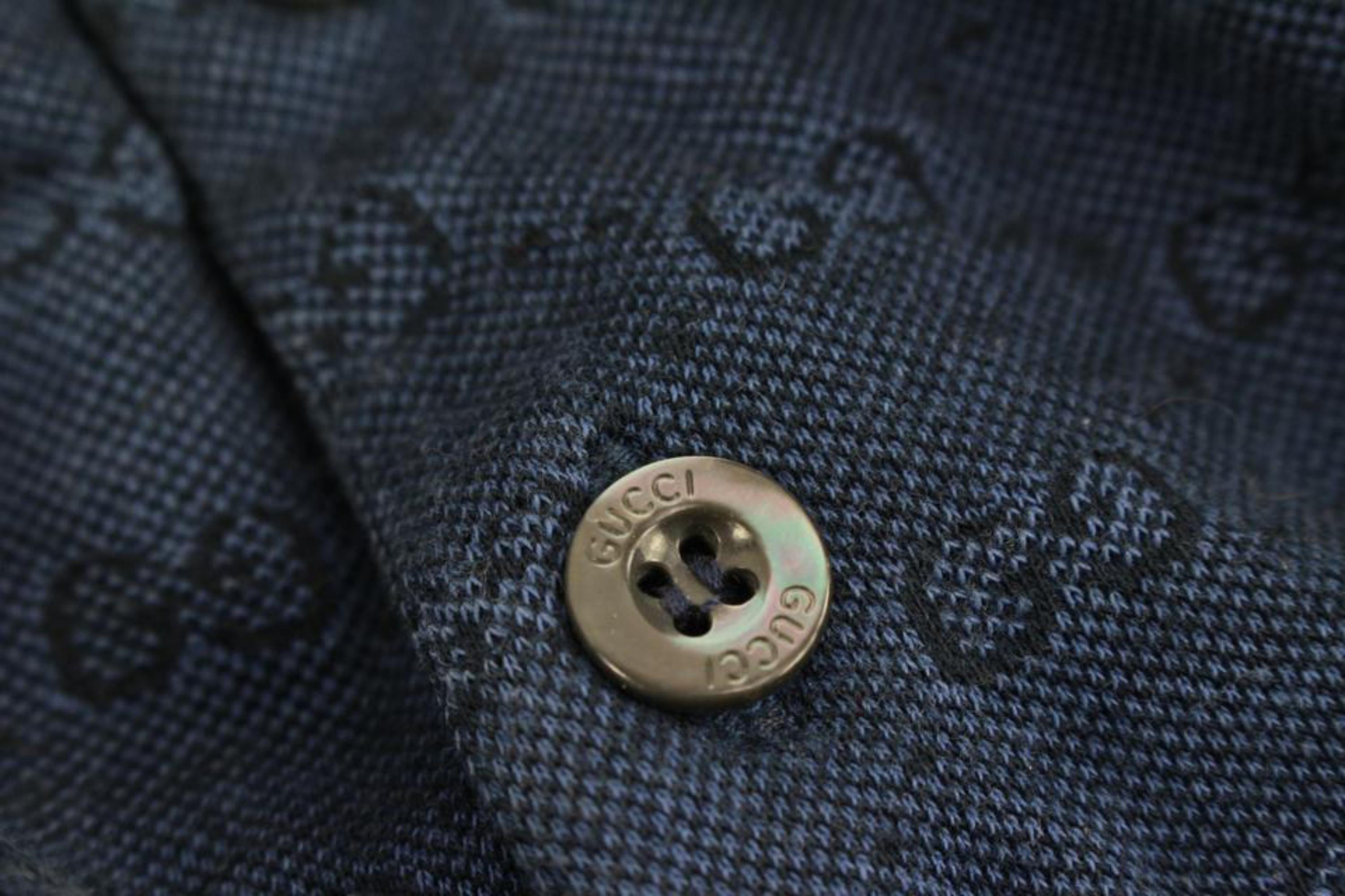 Gucci Men's XXXL Blue Monogram GG Short Sleeve Polo Shirt 0G228 For Sale 1