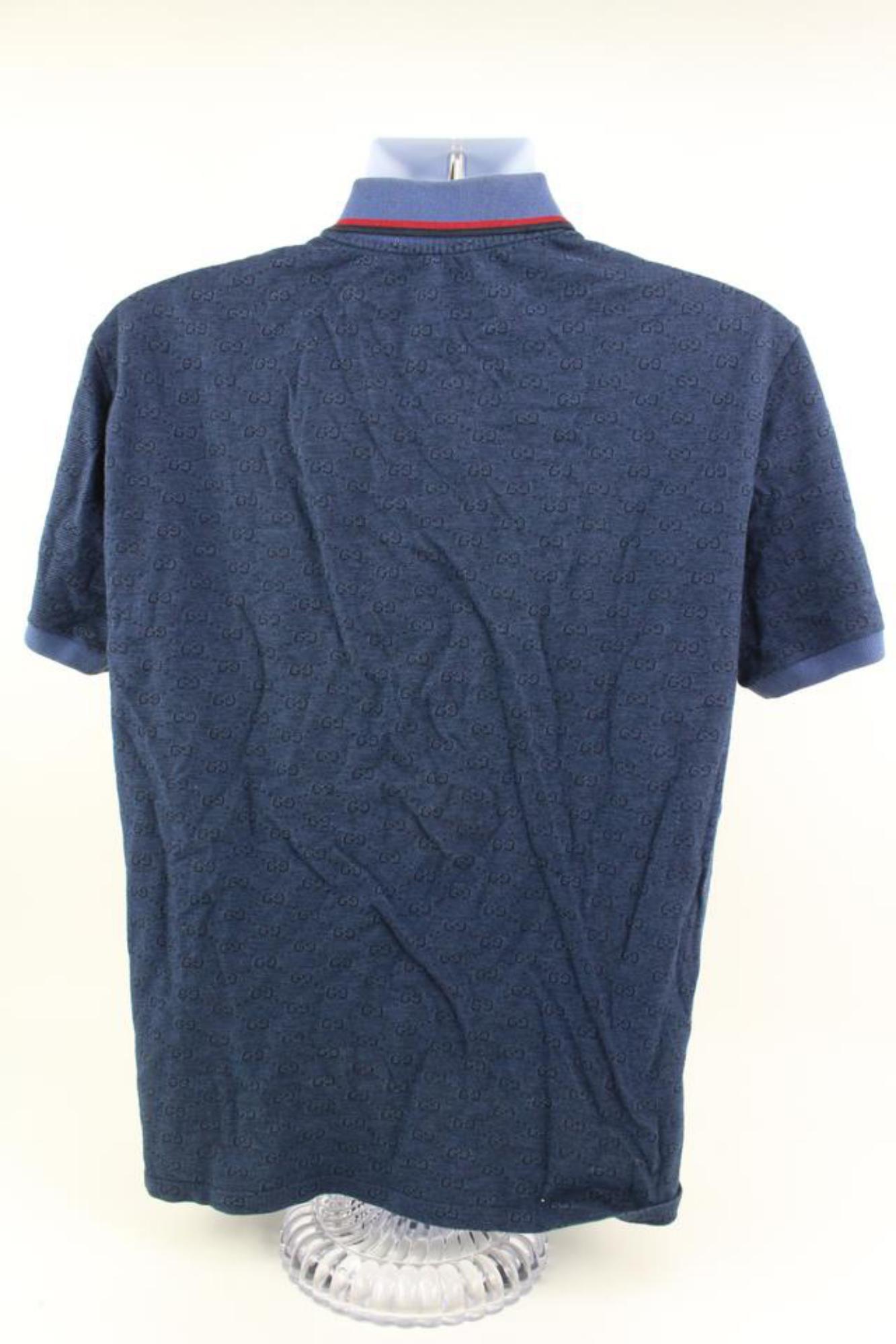 Gucci Men's XXXL Blue Monogram GG Short Sleeve Polo Shirt 0G228 For Sale 2