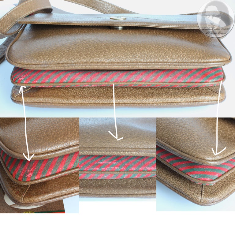 Gucci Messenger Bag Crossbody Brindle Pigskin Leather Web Trim Rare Vintage 80s For Sale 6