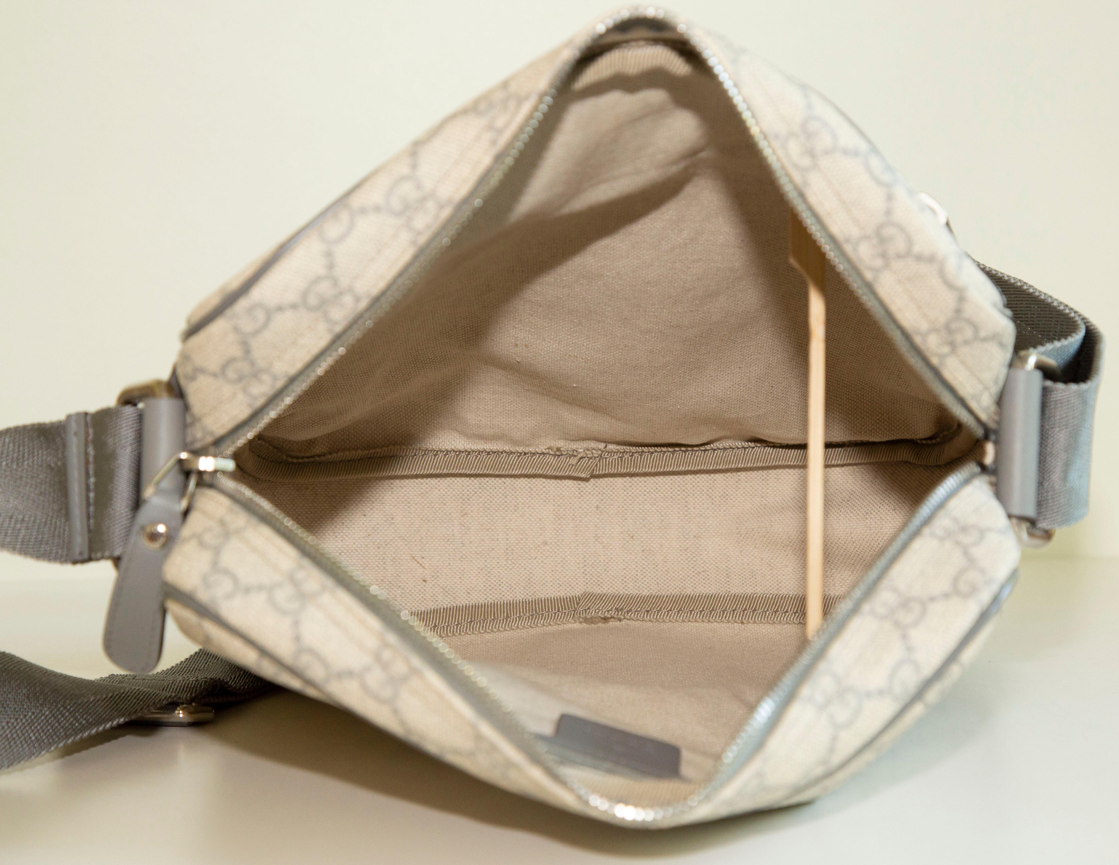 Gucci Messenger Bag Grau GG aus beschichtetem Segeltuch im Angebot 6