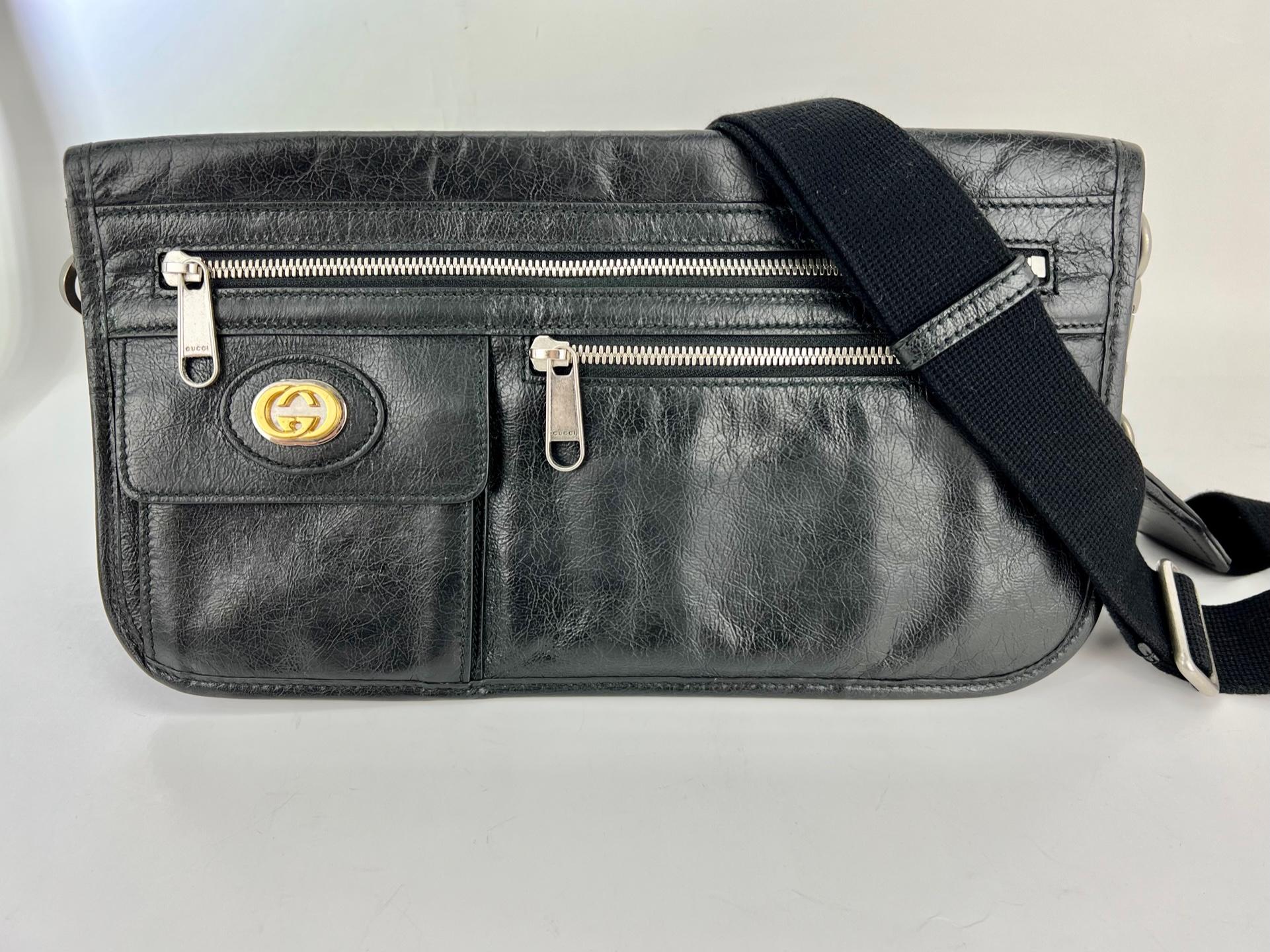 Women's or Men's Gucci Messenger Bag Interlocking G Black Leather Crossbody Shoulder Bag For Sale
