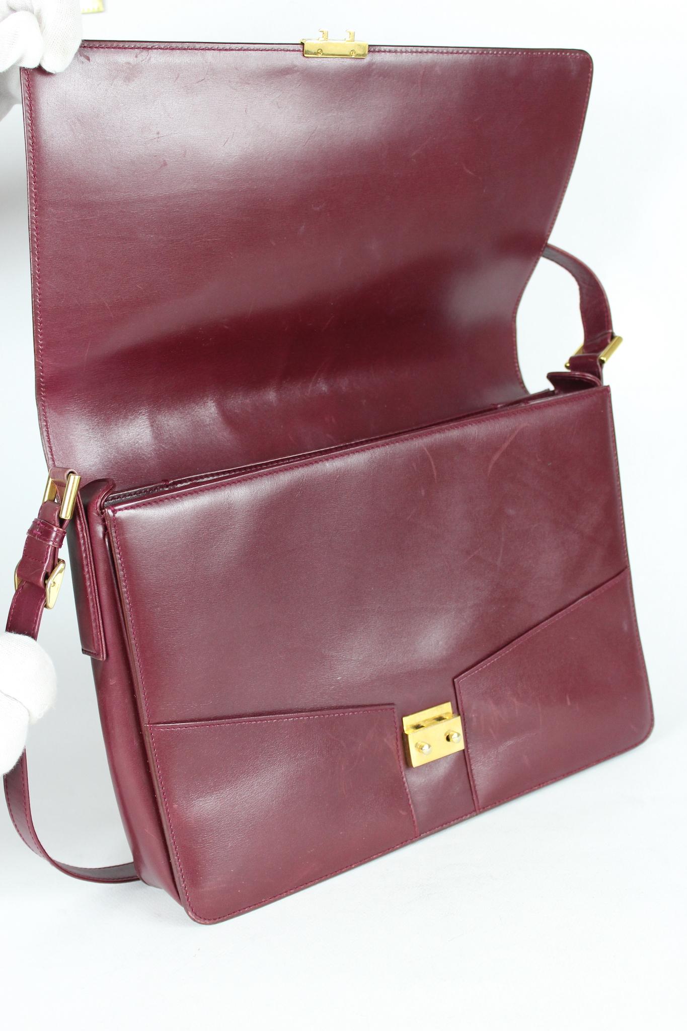 Gucci Messenger Burgundy Leather Shoulder Bag Vintage 1980s 5