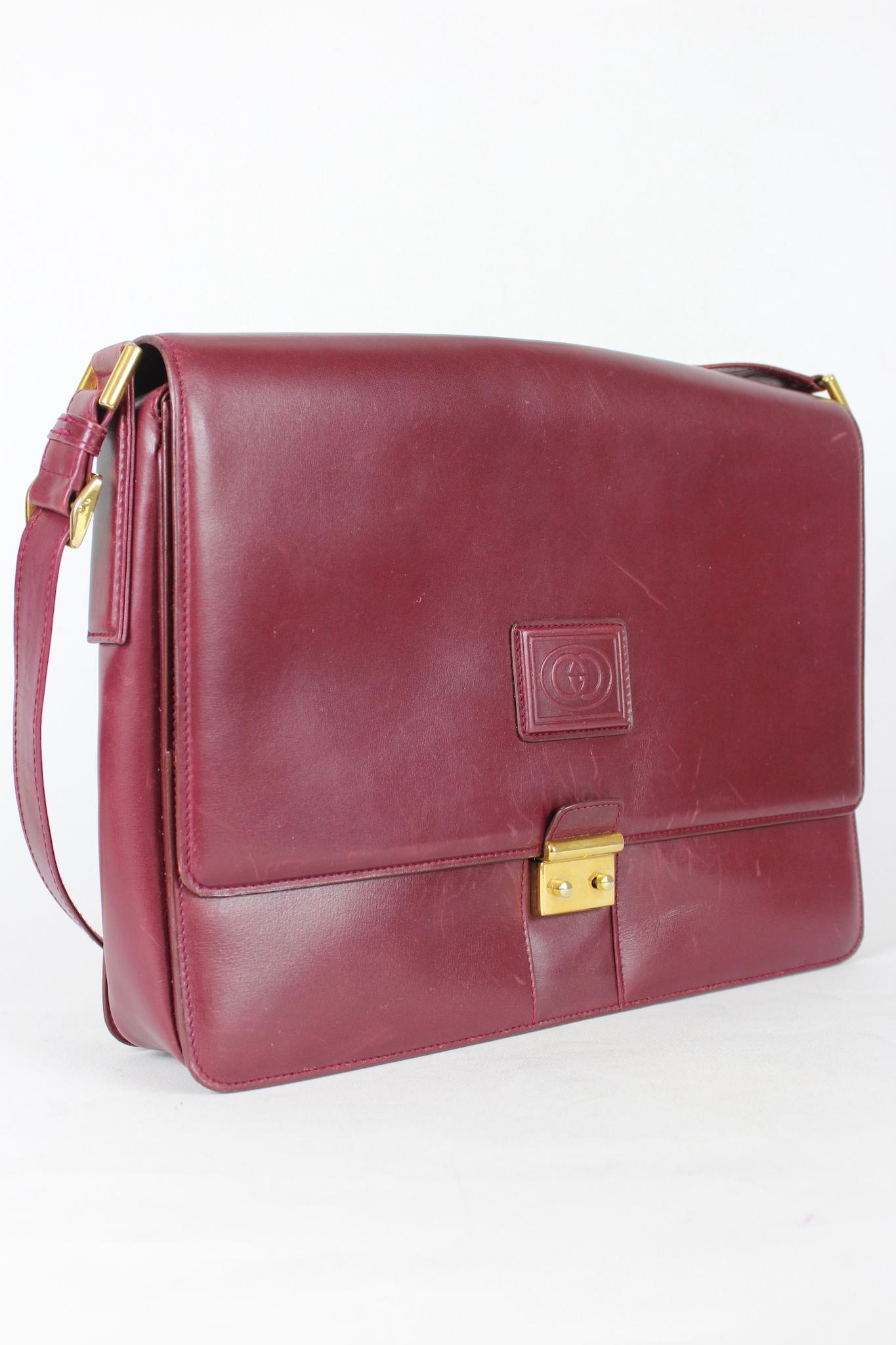 Brown Gucci Messenger Burgundy Leather Shoulder Bag Vintage 1980s