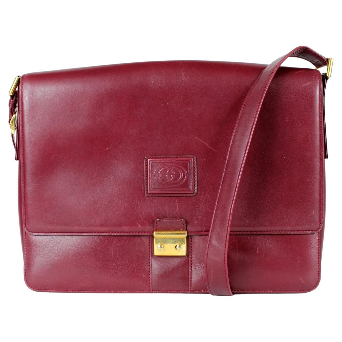 Gucci Messenger Burgundy Leather Shoulder Bag Vintage 1980s