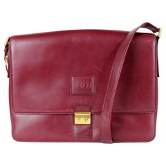 Gucci Messenger Burgundy Leather Handbag Vintage 1980s