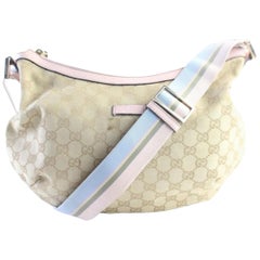 Vintage Gucci Messenger Hobo Pink Monogram Web Crescent 14gr0626 Beige Canvas Cross Body