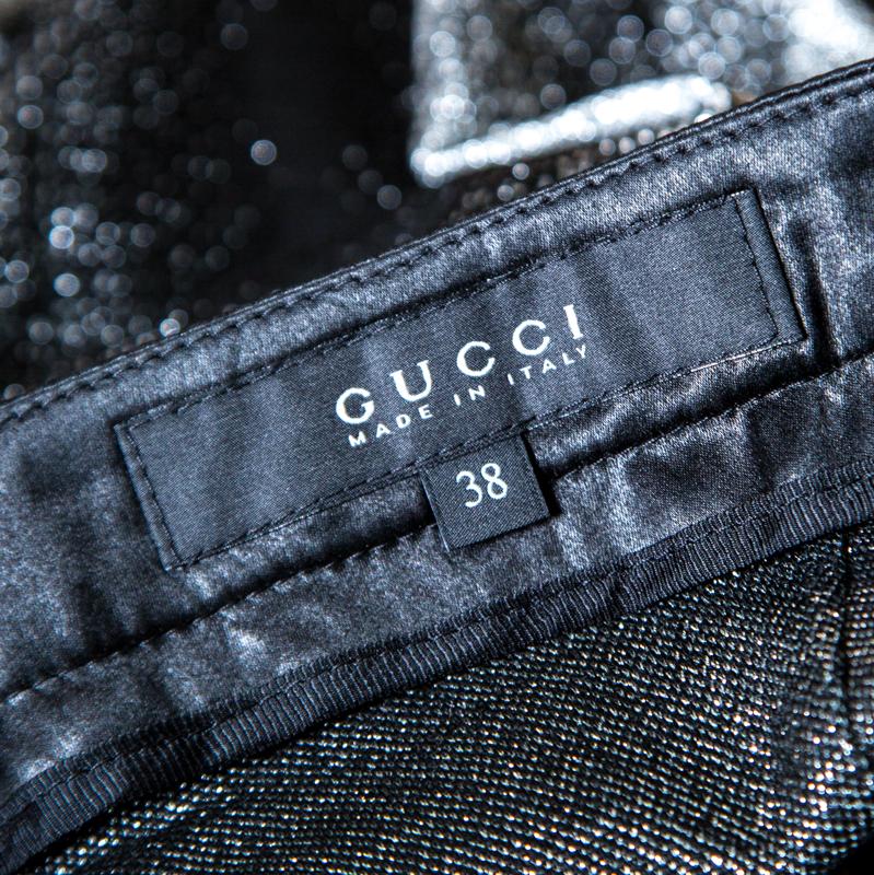 Gucci Metallic Argyle Patterned Lurex Knit Skinny Pants S In Good Condition In Dubai, Al Qouz 2