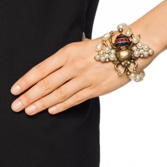 Gucci Metallic Bee Bracelet With Crystals And Pearls
