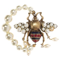 Gucci Metallic Bee Bracelet With Crystals And Pearls