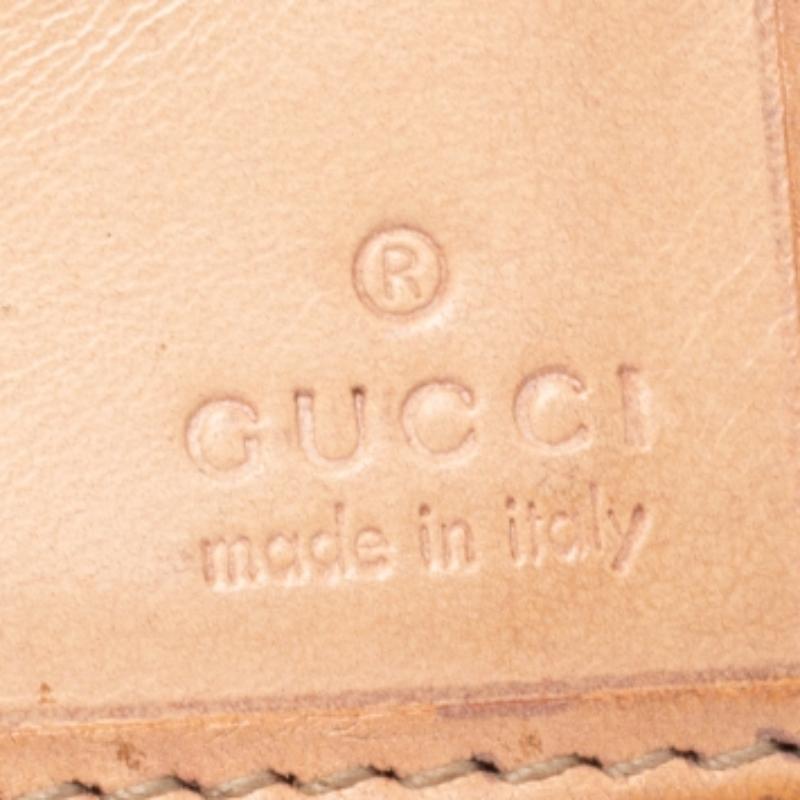 Gucci - Portefeuille continental D Ring en toile et cuir beige métallisé GG 5