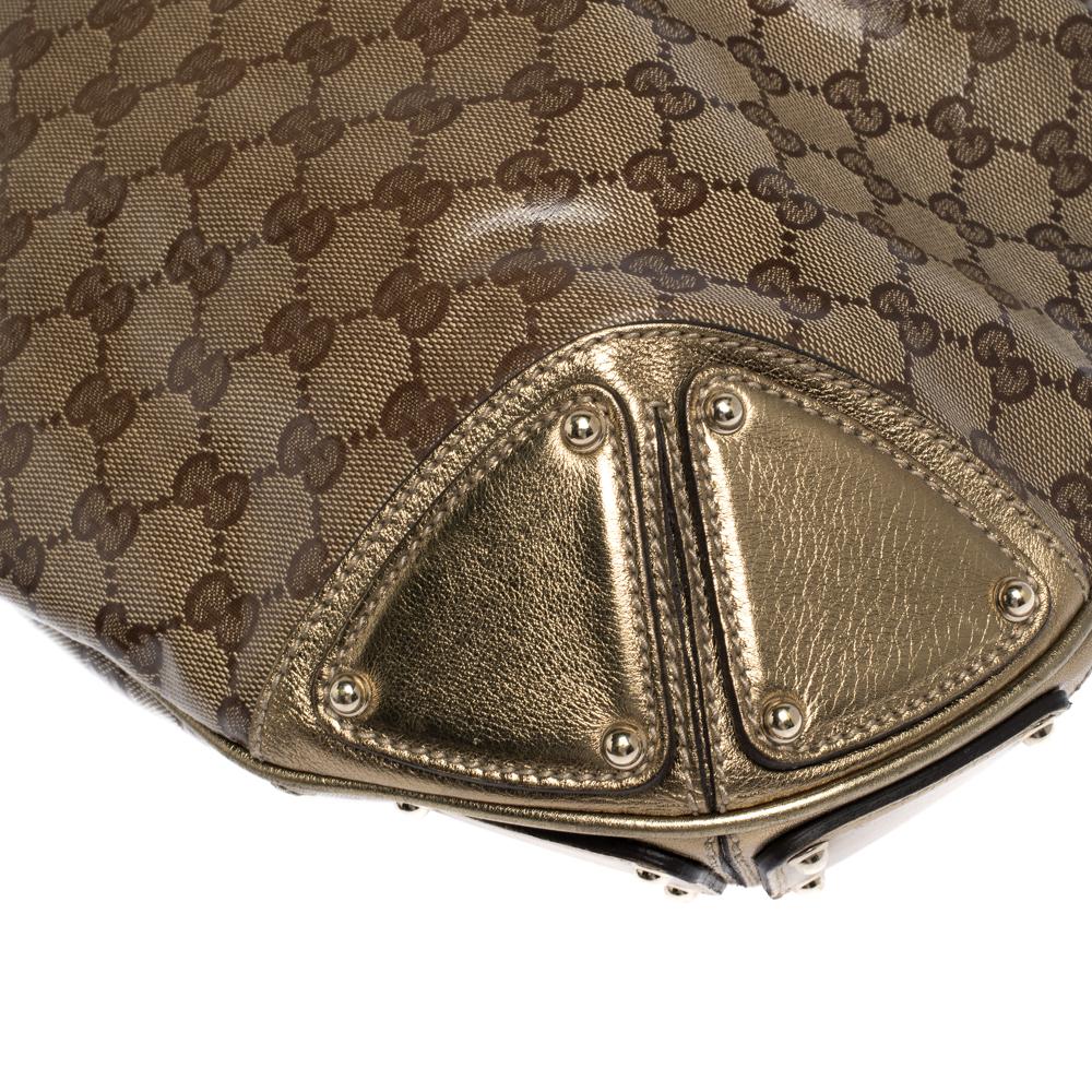 Gucci Metallic/Beige GG Crystal Canvas and Leather Large Indy Hobo 2