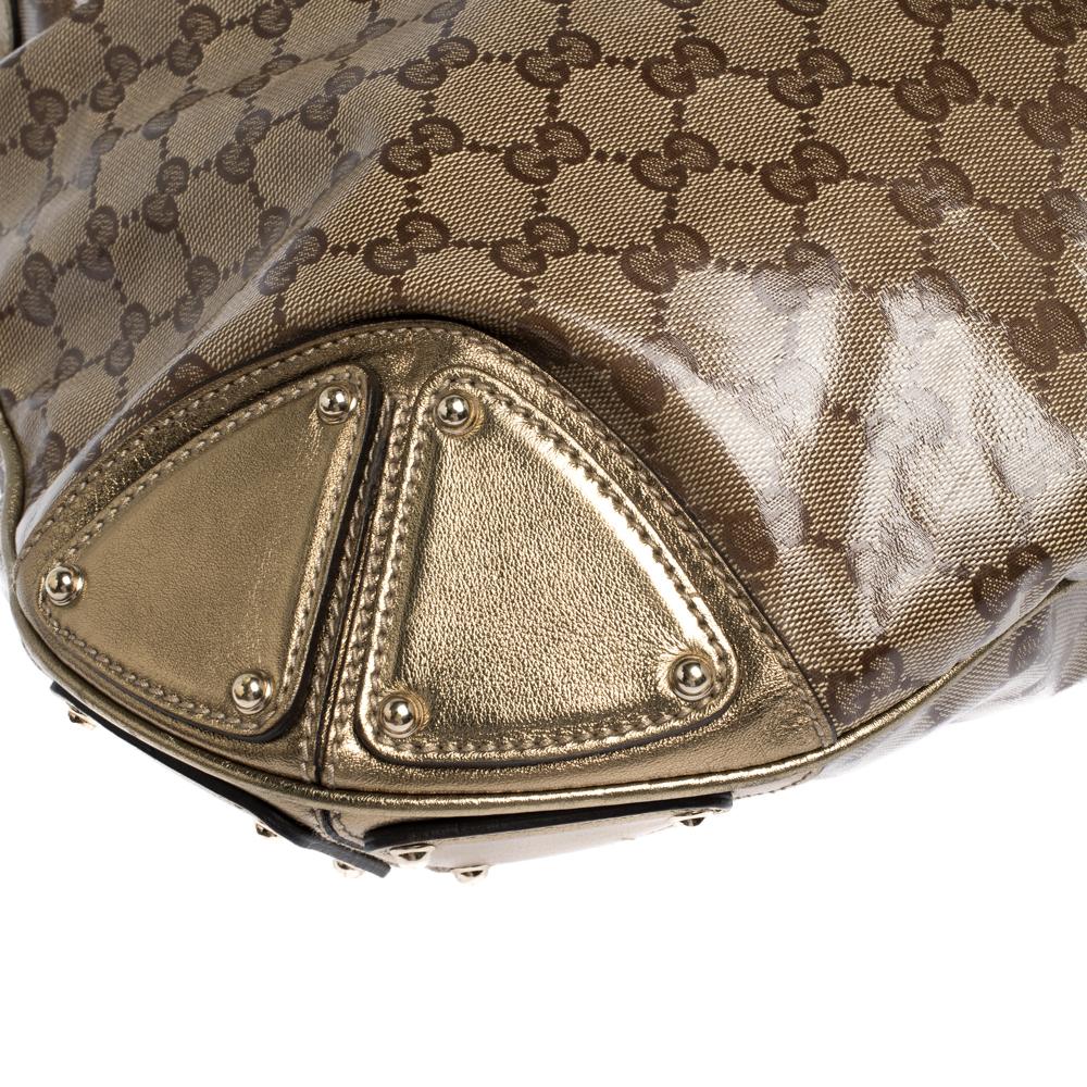Gucci Metallic/Beige GG Crystal Canvas and Leather Large Indy Hobo 3