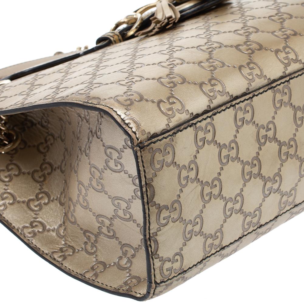 Gucci Metallic Beige Guccissima Leather Large Emily Chain Shoulder Bag In Fair Condition In Dubai, Al Qouz 2