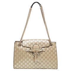 Gucci Metallic Beige Guccissima Leather Large Emily Chain Shoulder Bag
