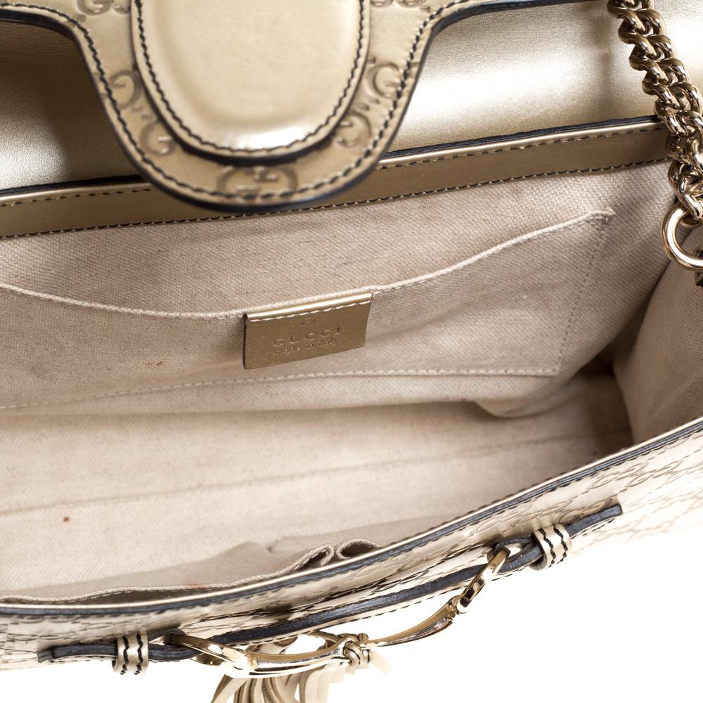 Gucci Metallic Beige Guccissima Leather Medium Emily Shoulder Bag 6