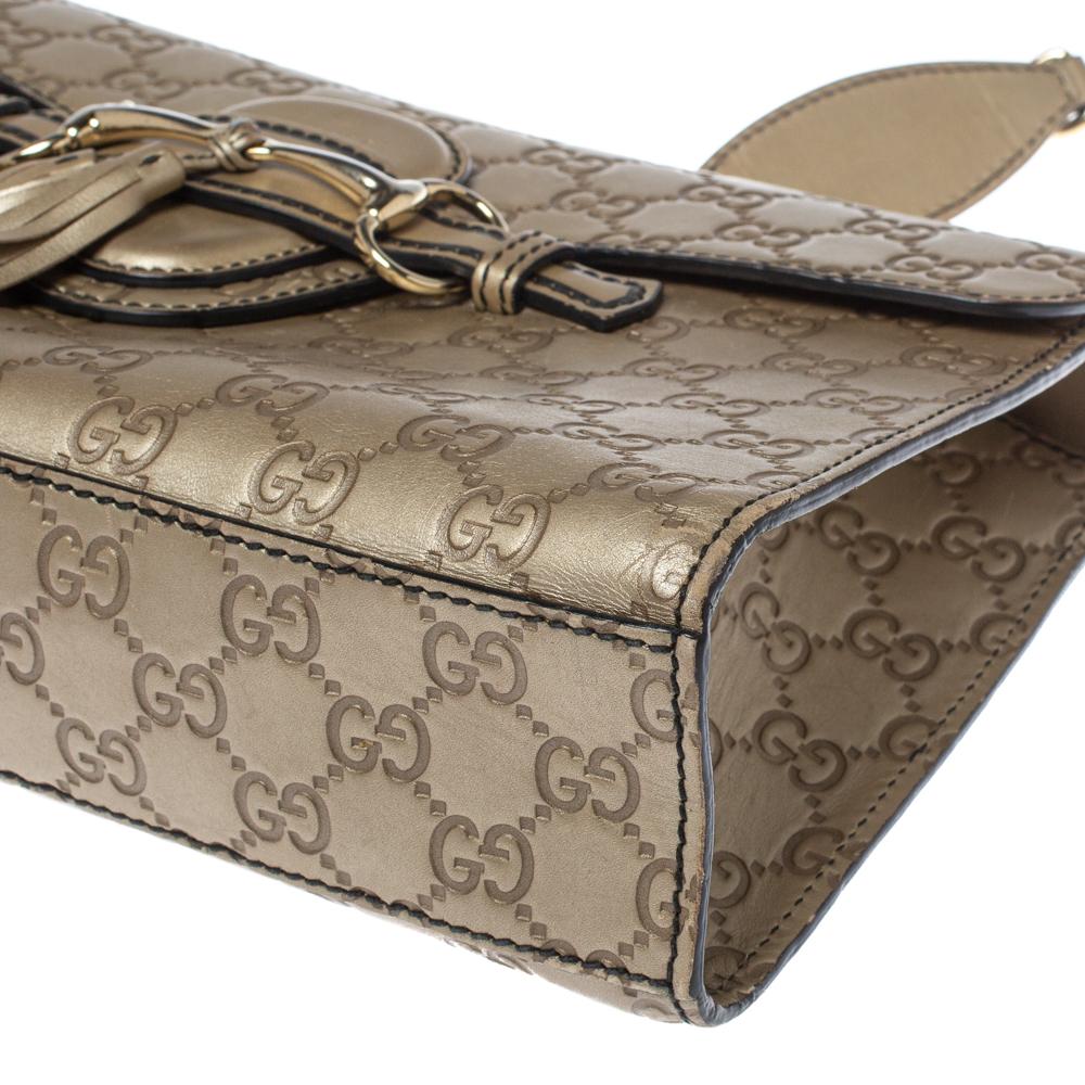 Gucci Metallic Beige Guccissima Leather Medium Emily Shoulder Bag In Good Condition In Dubai, Al Qouz 2