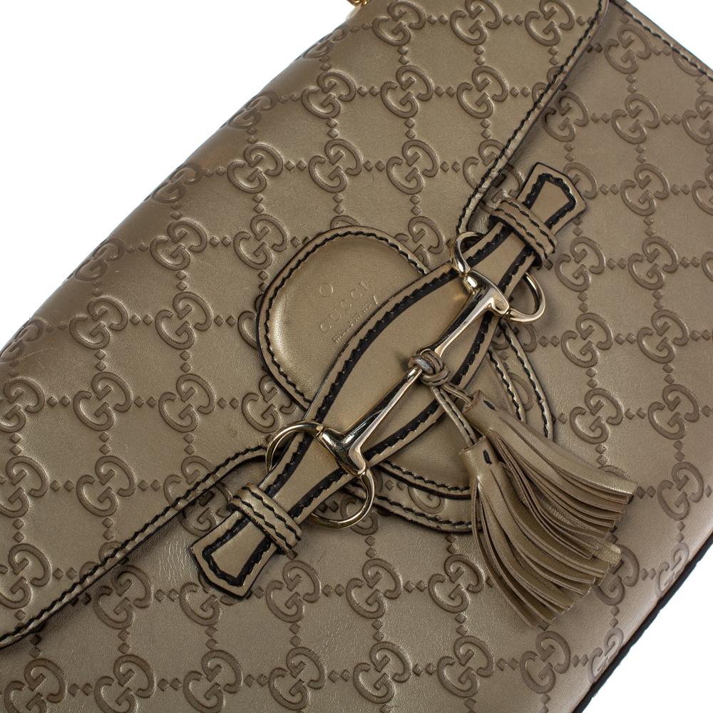 Gucci Metallic Beige Guccissima Leather Medium Emily Shoulder Bag 3