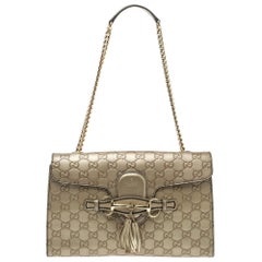 Gucci Metallic Beige Guccissima Leather Medium Emily Shoulder Bag
