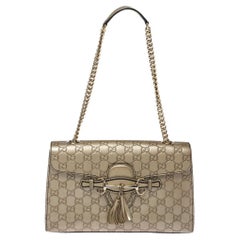 Gucci Metallic Beige Guccissima Leather Medium Emily Shoulder Bag