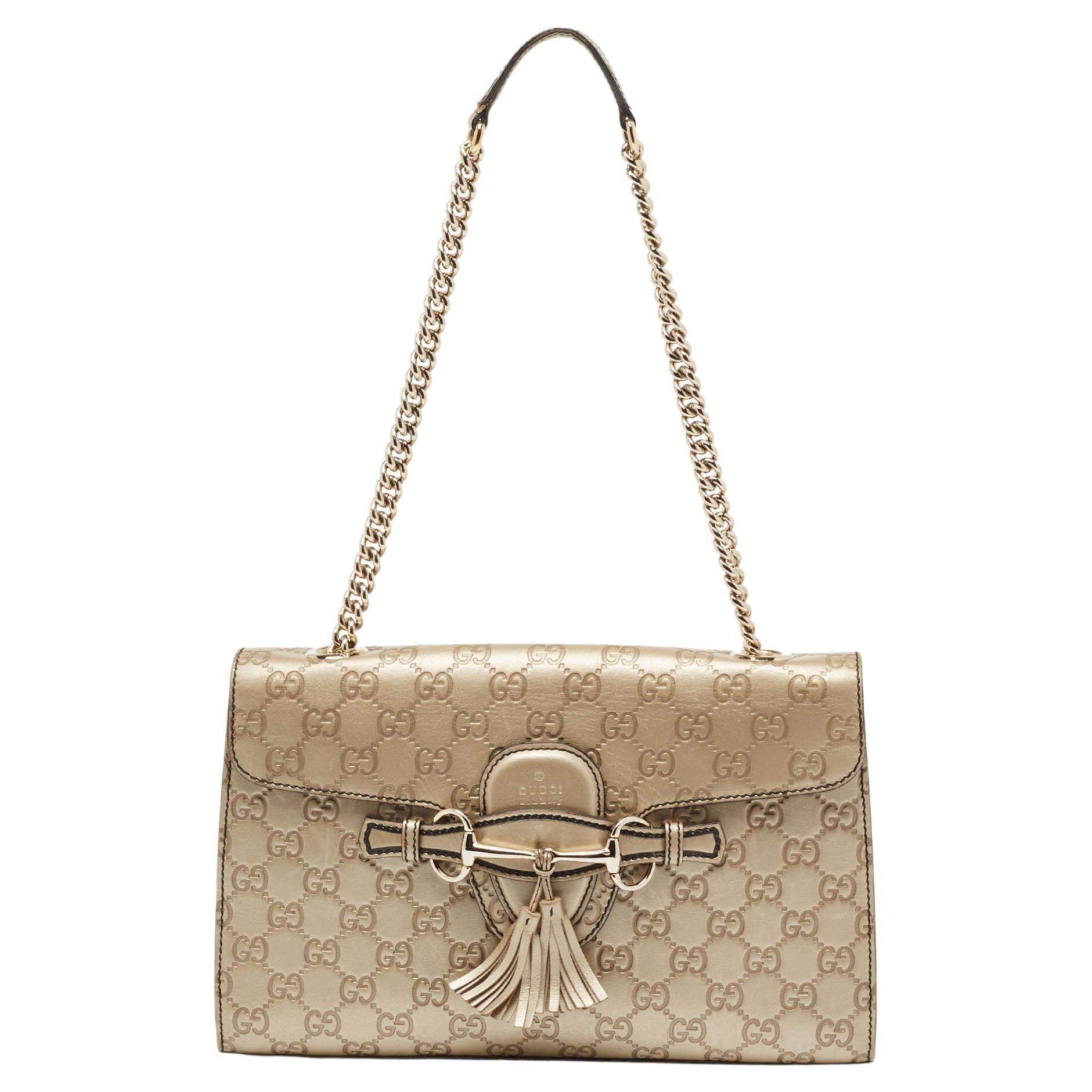 Gucci Metallic Beige Guccissima Leather Medium Emily Shoulder Bag