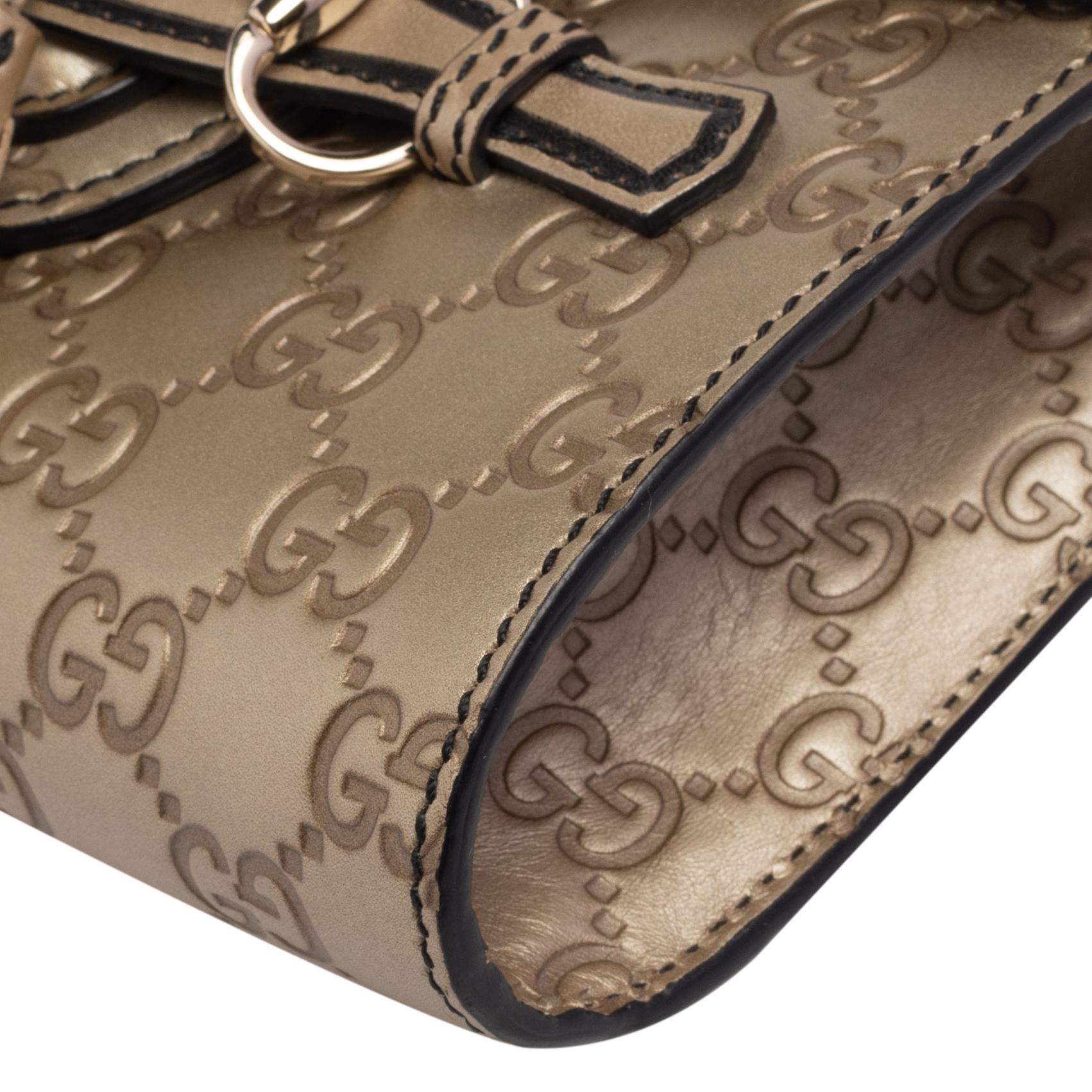 Gucci Metallic Beige Guccissima Leather Mini Emily Crossbody Bag 6