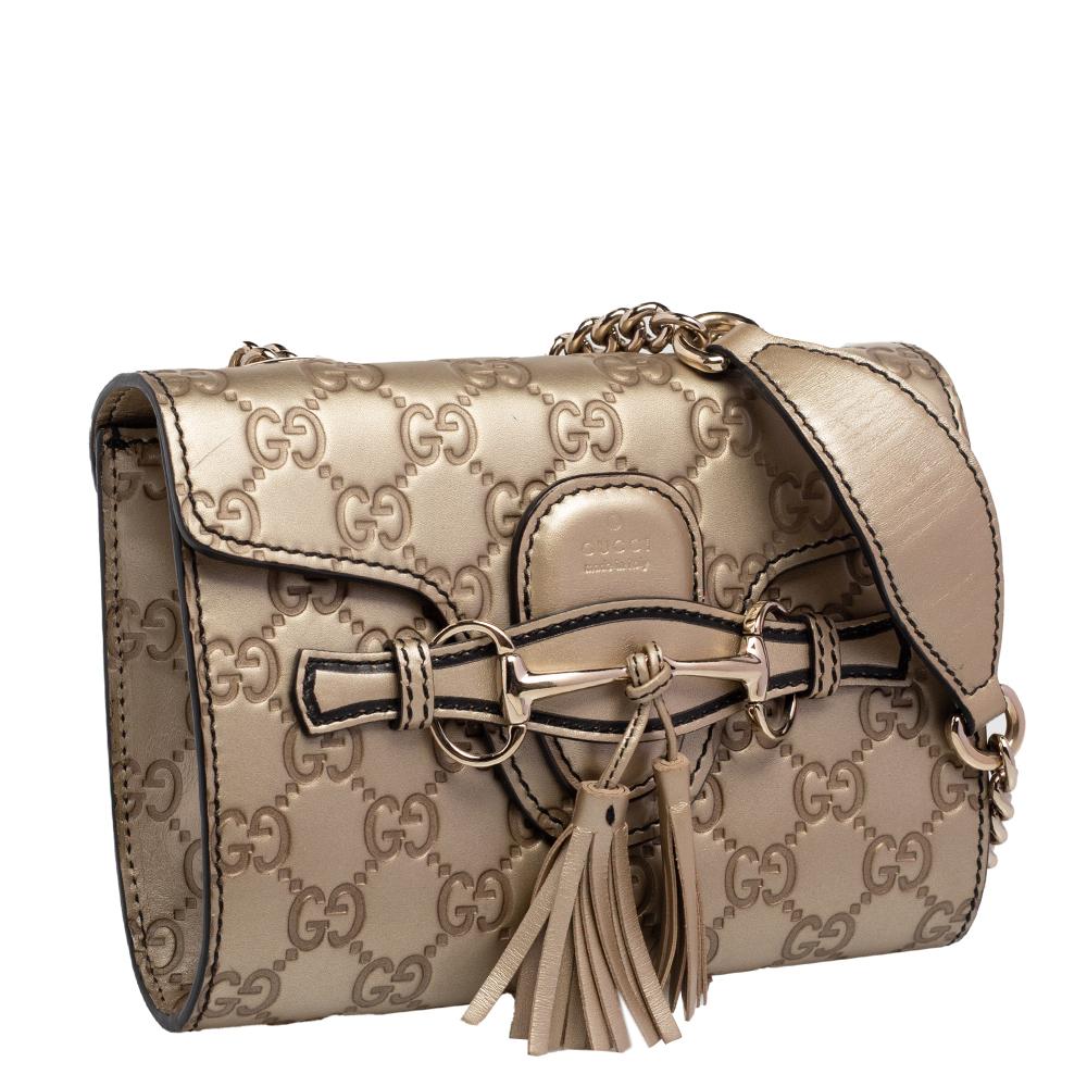 Gucci Metallic Beige Guccissima Leather Mini Emily Crossbody Bag 3