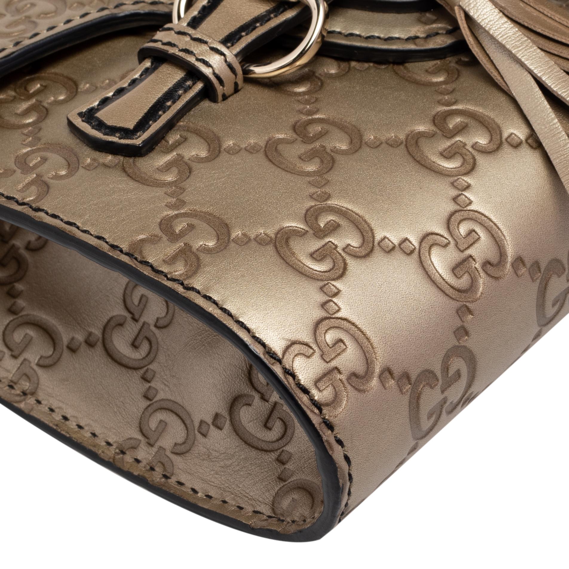Gucci Metallic Beige Guccissima Leather Mini Emily Crossbody Bag 5