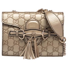 Gucci Metallic Beige Guccissima Leather Mini Emily Crossbody Bag