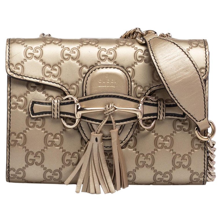 Gucci Metallic Beige Guccissima Leather Mini Emily Crossbody Bag at 1stDibs
