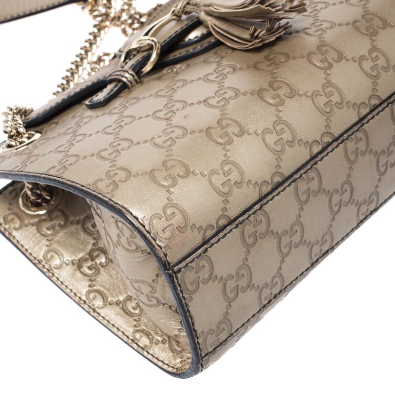 Gucci Metallic Beige Guccissima Leather Small Emily Chain Shoulder Bag 6