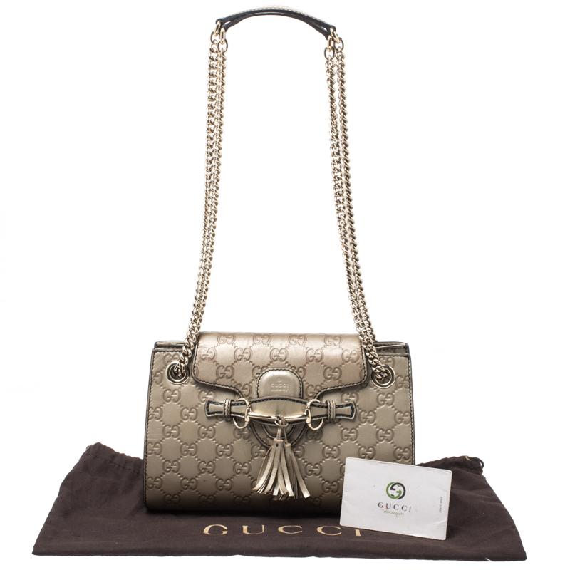 Gucci Metallic Beige Guccissima Leather Small Emily Chain Shoulder Bag 8