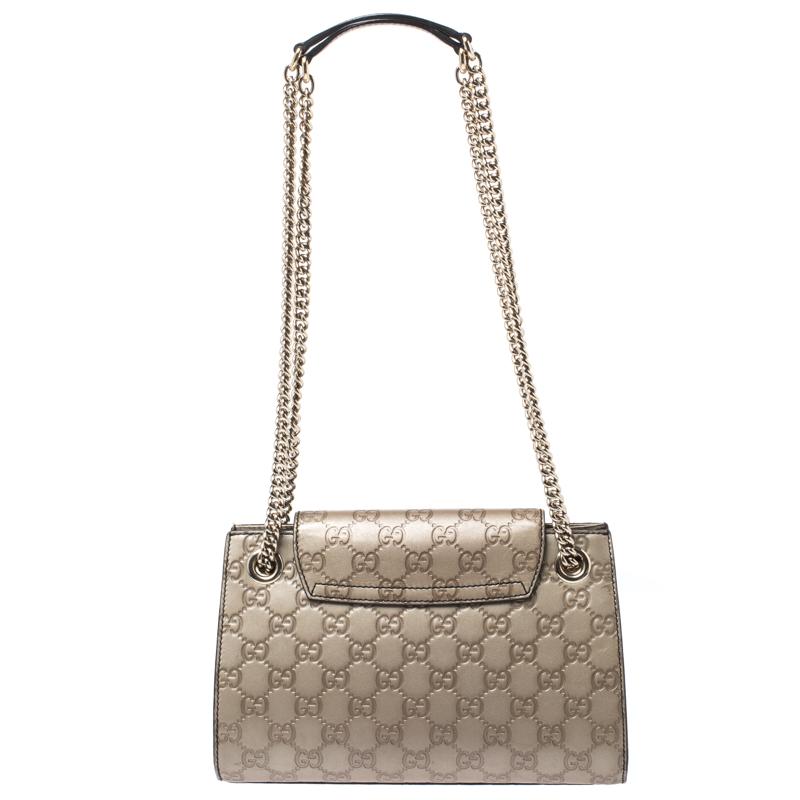 Gucci Metallic Beige Guccissima Leather Small Emily Chain Shoulder Bag 3