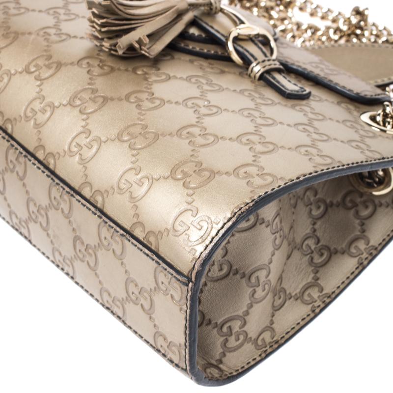 Gucci Metallic Beige Guccissima Leather Small Emily Chain Shoulder Bag 5