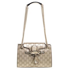 Gucci Metallic Beige Guccissima Leather Small Emily Chain Shoulder Bag