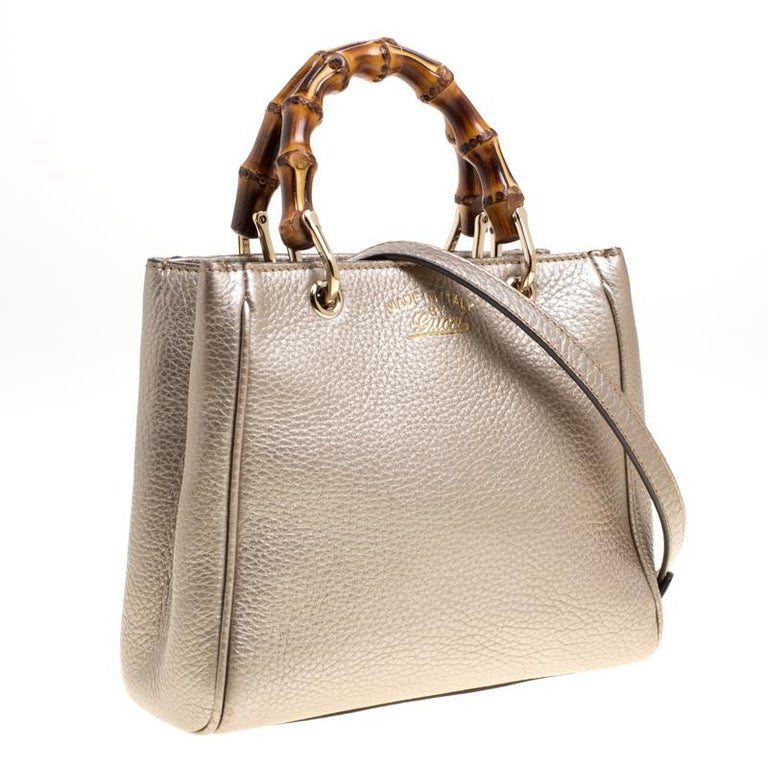 Gucci Metallic Beige Leather Bamboo Top Handle Shopper Tote For Sale at ...