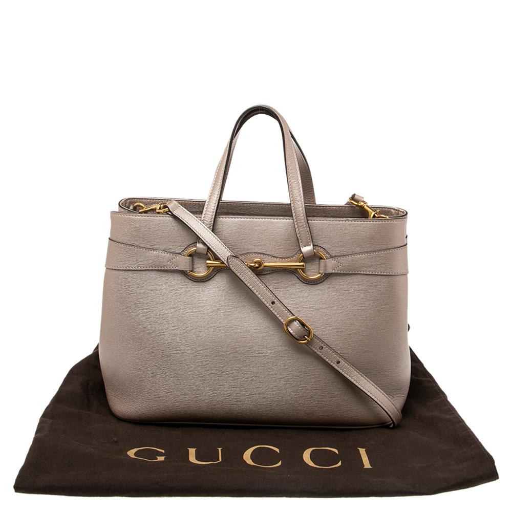 Gucci Metallic Beige Leather Bright Bit Tote 7