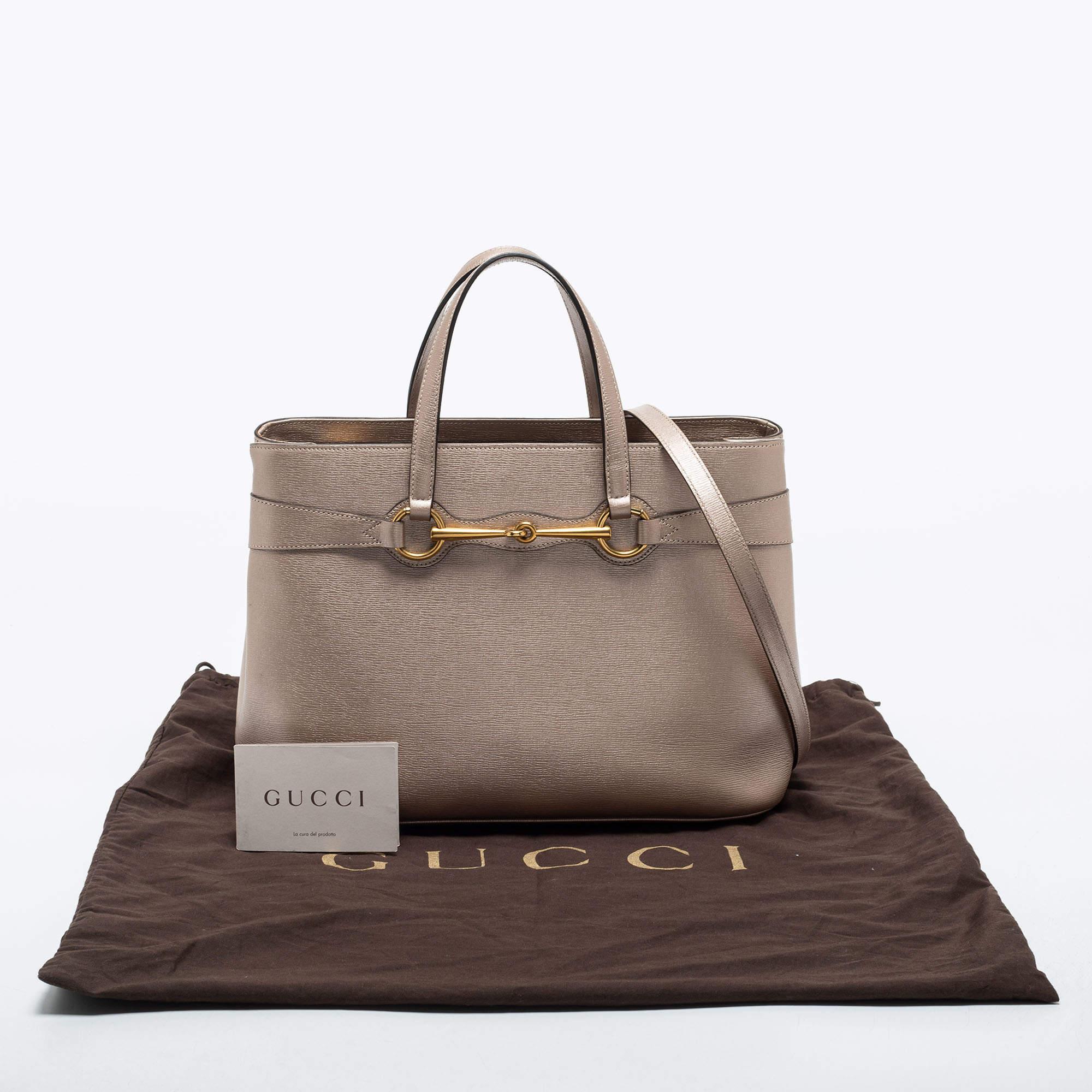 Gucci Metallic Beige Leather Bright Bit Tote 10