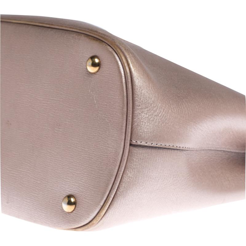 Women's Gucci Metallic Beige Leather Bright Bit Tote