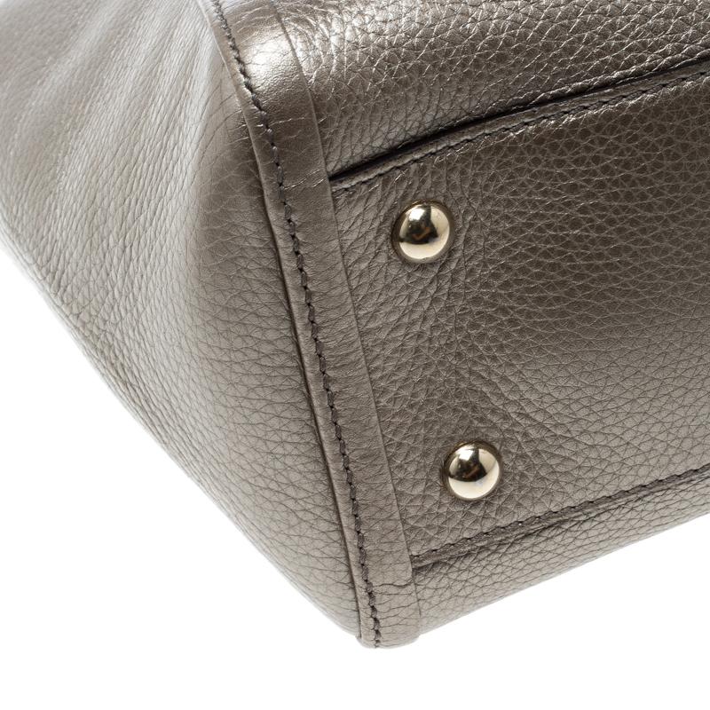 Gucci Metallic Beige Leather Soho Top Handle Bag 6