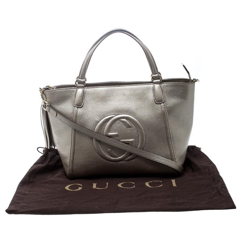 Gucci Metallic Beige Leather Soho Top Handle Bag 8