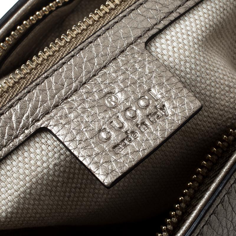 Gucci Metallic Beige Leather Soho Top Handle Bag 1