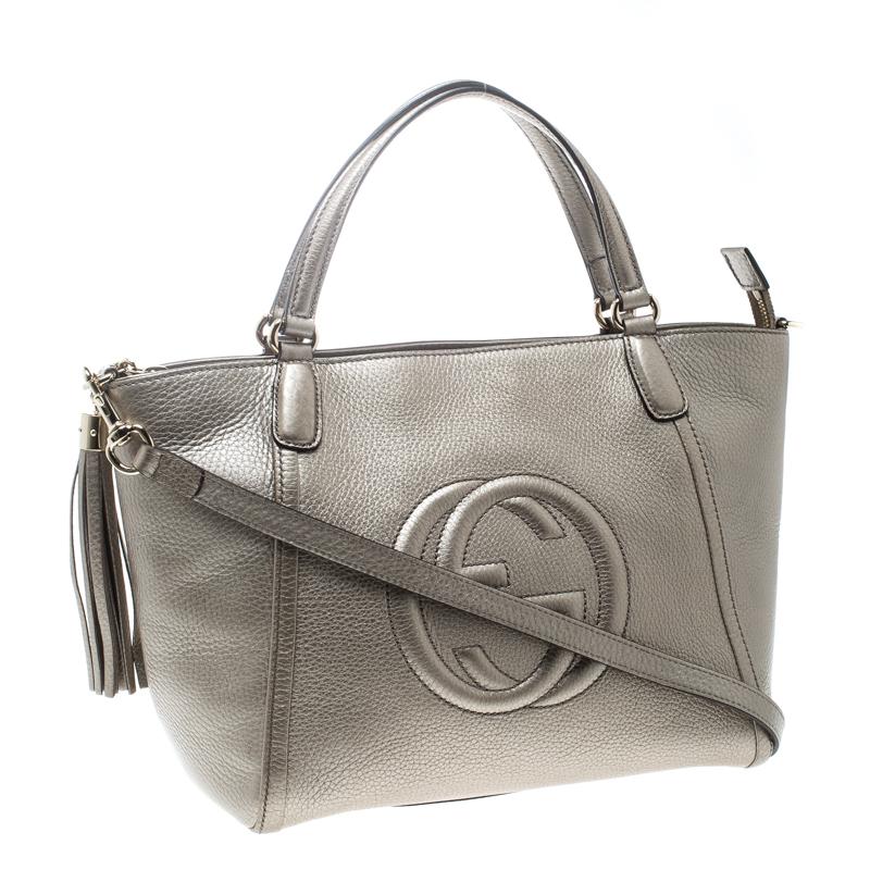 Gucci Metallic Beige Leather Soho Top Handle Bag 3