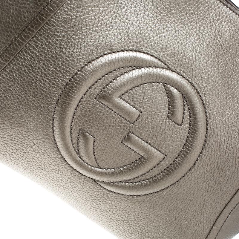 Gucci Metallic Beige Leather Soho Top Handle Bag 4