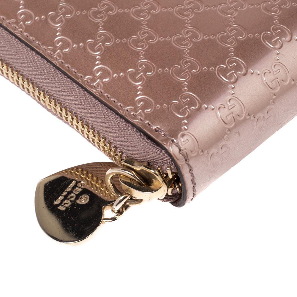 Women's Gucci Metallic Beige Microguccissima Glossy Leather Zip Around Wallet