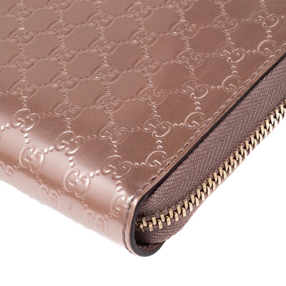 Gucci Metallic Beige Microguccissima Glossy Leather Zip Around Wallet 1