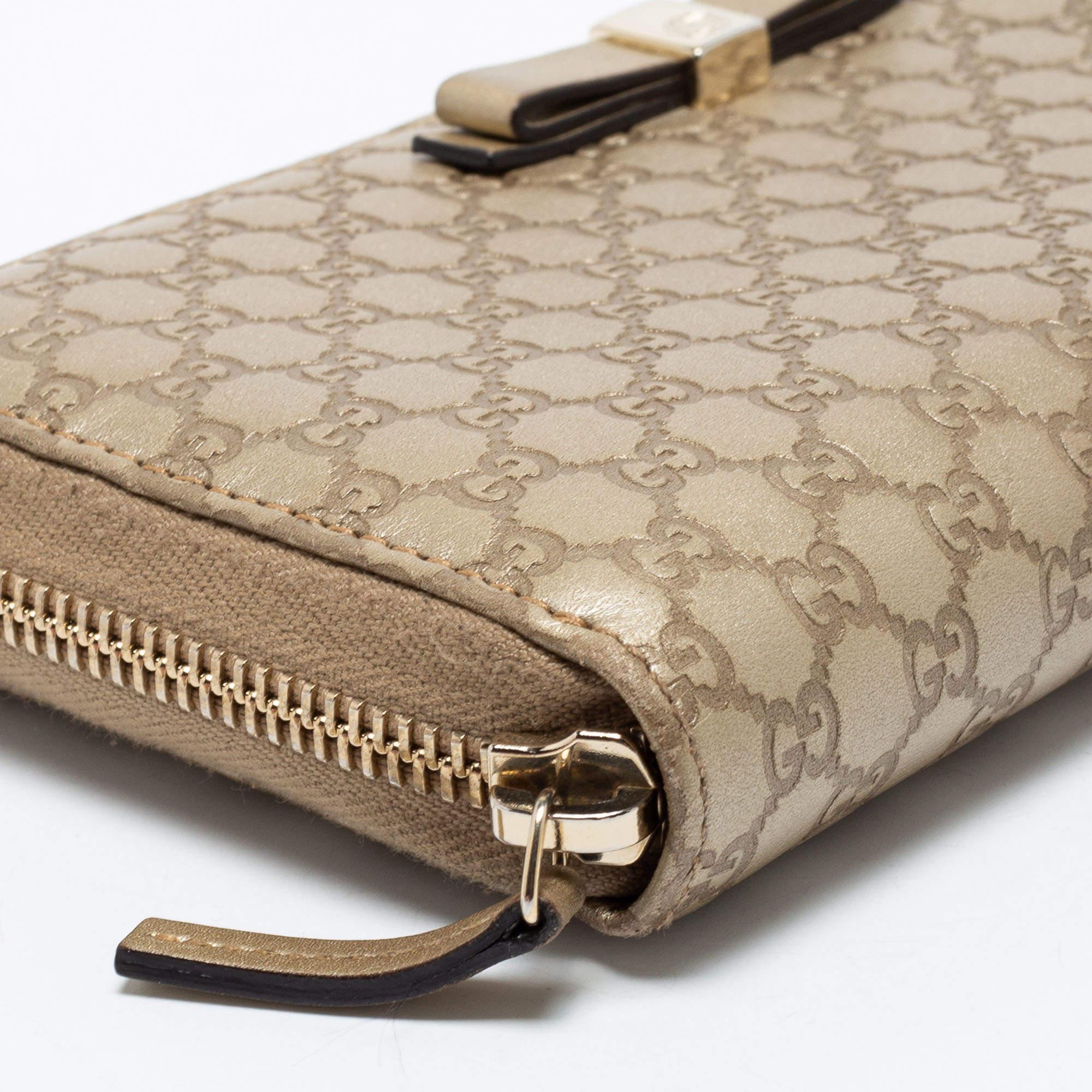 Gucci Metallic Beige Microguccissima Leather Bow Zip Around Wallet 7