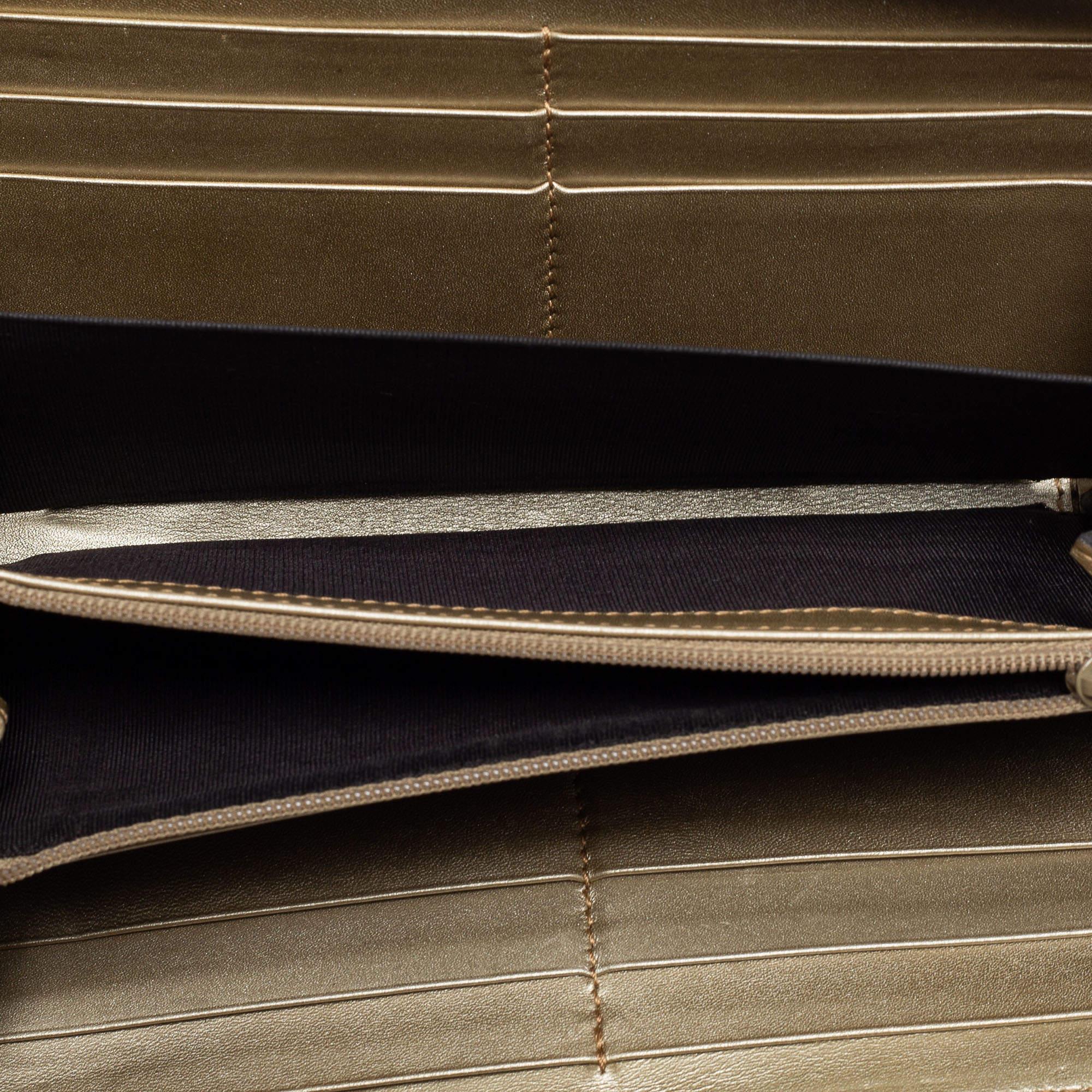 Gucci Metallic Beige Microguccissima Leather Bow Zip Around Wallet 2